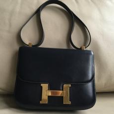 Hermes Navy Leather Handbag